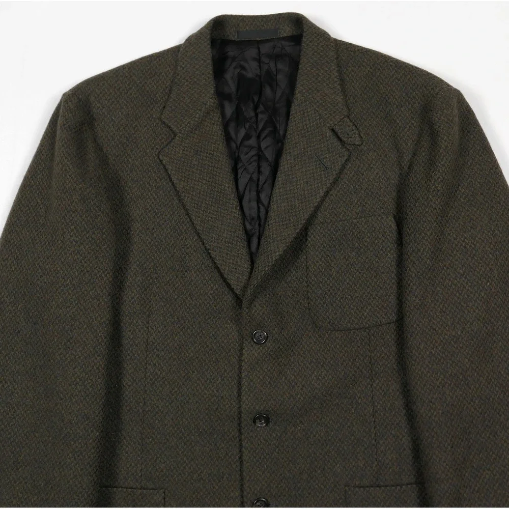LL Bean Prescott USA Wool Country Tweed Sport Coat 46L / LT Olive Navy Heathered